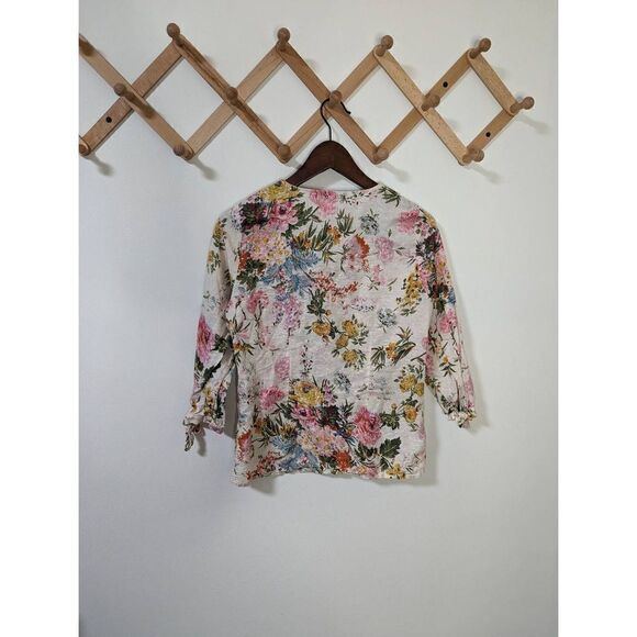 Hester & Orchard Linen Blend Floral V-Neck Button Down Top - Size S - Picture 5 of 6